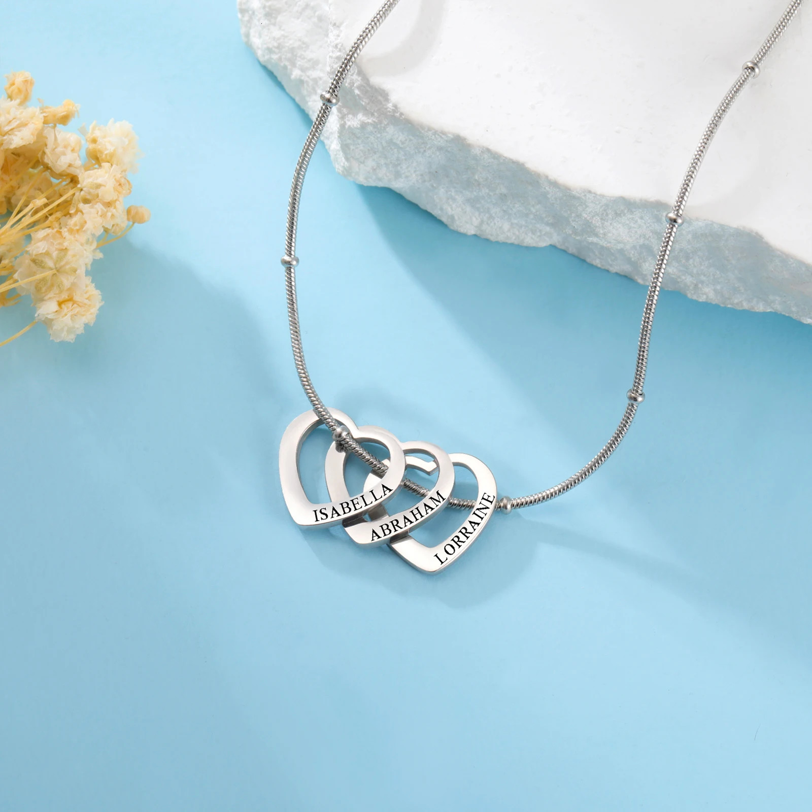 Lemegeton Customize Name Love Necklace 14 Heart Pendant Personalized Engraved Stainless Steel Jewelry Couple Family Gifts 251008