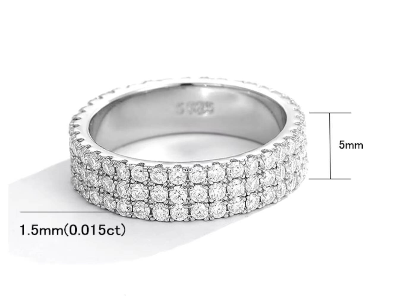 Luxury 2or3 Rows Moissanite Ring Pass Diamond Tester 925 Sterling Silver Fine Jewelry Moissanite Eternity Bands Ring for Women