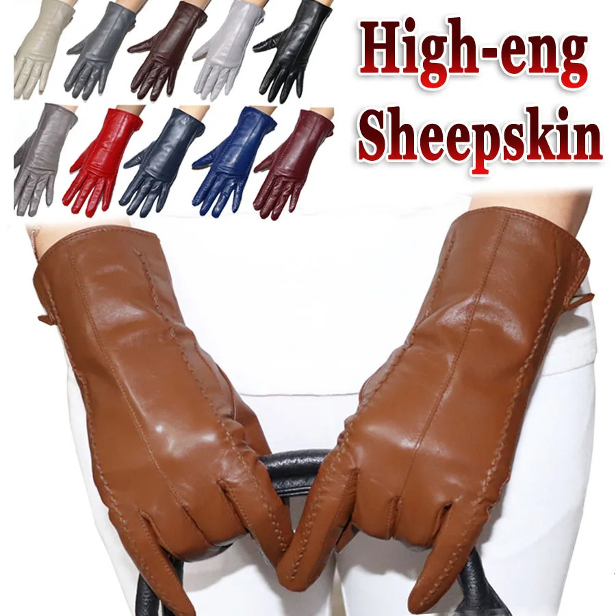 Genuine Sheepskin Gloves Womens Winter Warm Thickened Thin Touch Screen Leather Gloves Outdoor Riding Highend Fashion 2025 251015