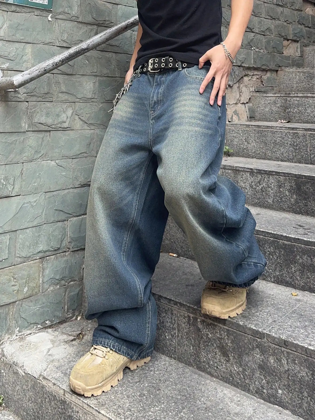 Vintage Men y2k Stretchy Baggy Denim Jeans For Fashion Casual pants Streetwear Hip Hop WideLeg Straight Trousers 251014