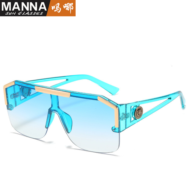 Luxury Brand Designer Jewelry New Lion Head One-Piece Trendy Large Frame Sunglasses For Women With Unique Hollow Temple Design