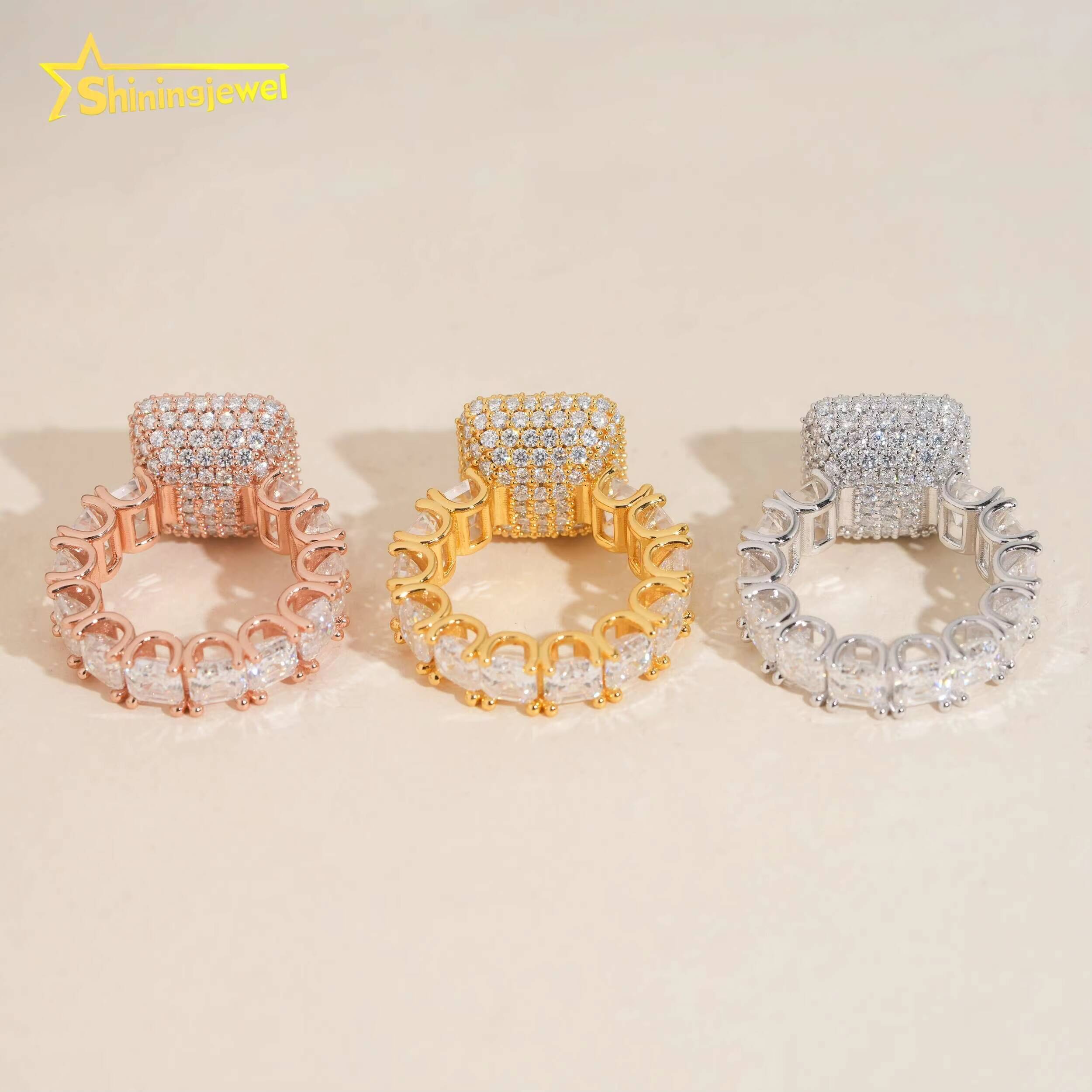 Iced Out Diamond Wedding Ring Hip Hop Jewelry Asscher Cut Diamond 925 Silver VVS Moissanite Engagement Ring for Women