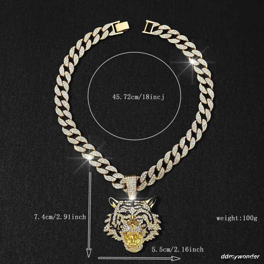 Men's Hip-Hop Tiger Pendant Necklace: Alloy Cuban Chain With 3D Full Dia Style Ddmywonder