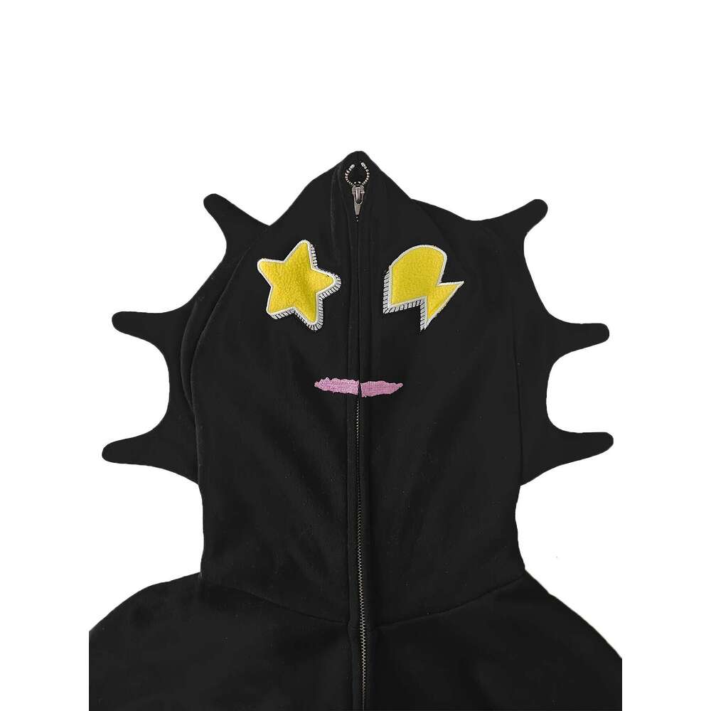 Y2k Women's Hoodie Star Letter High Elasticity, Hine Washable, Black With White & Yellow Accents, All-Season Casual Wear, Comfortable Highelastic