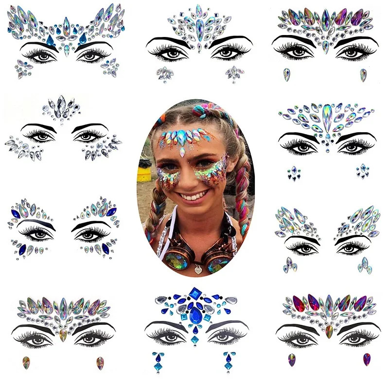 3D Rhinestone Bright Face stickers for festival Glitter Makeup Jewelry Sticker on Face crystals Gems jewels diamonds decoration 251015