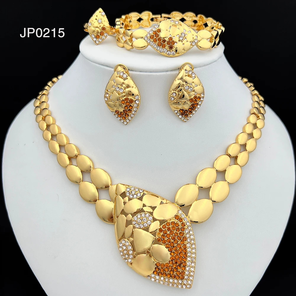 Quality Women Jewelry Sets Dubai Trending Gold Color Necklace Earrings Ring Bracelet Wedding Party Gift 251016