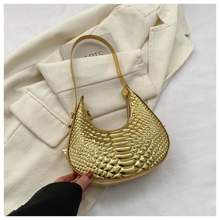 Luxury Brand Designer Bag Laser Glossy Crocodile Pattern Crescent Bag Women's Bag 2025 Fashion Casual Candy Color Underarm Shoulder Bag Dumpling 