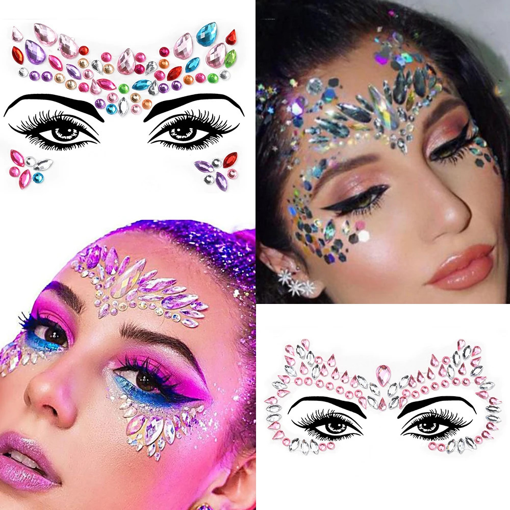 5Pcs Mermaid Face Jewels Gems Rhinestones Rave Eyes Body Temporary Sticker Crystal Face Stickers Decorations for Women Kids 251015