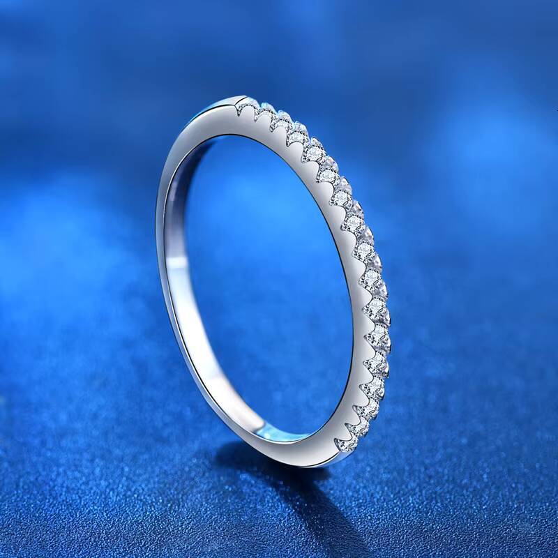 15mm Width Moissanite Lab Created Diamond Half Eternity Wedding Band Sterling Silver for Women