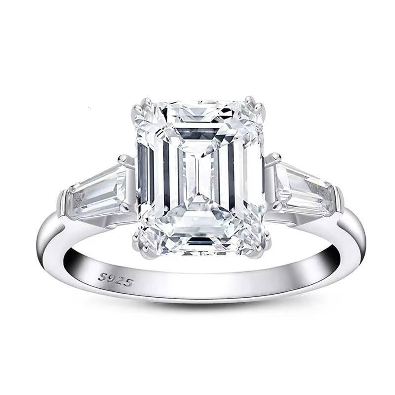 Emerald Cut Moissanite Ring S925 Sterling Silver 18K White Gold Plated Engagement Wedding Jewelry for Women