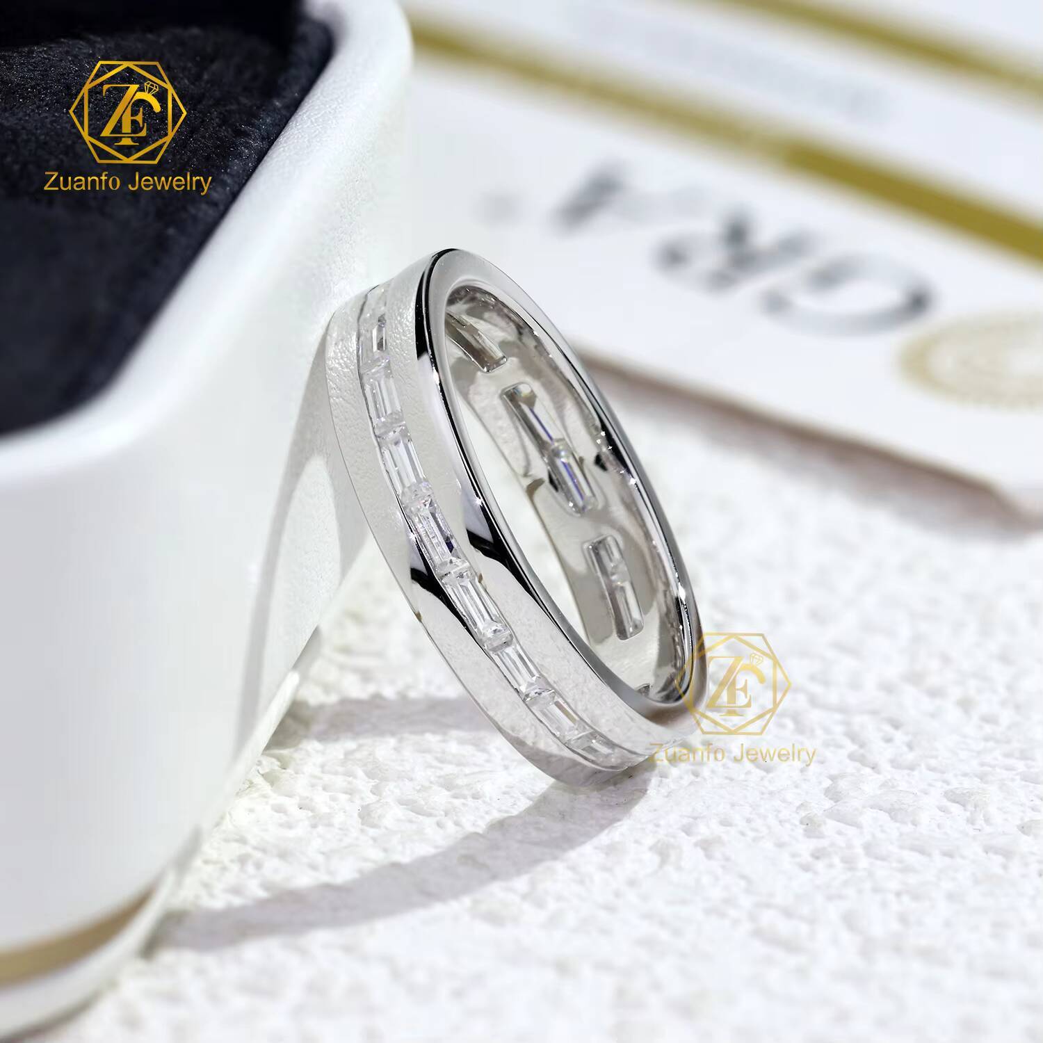 Silver 10k 14k 18k Gold Emerald Cut VVSVS DEF Color Eternity Diamond Fine Jewelry Enterity Wedding Ring for Men Women