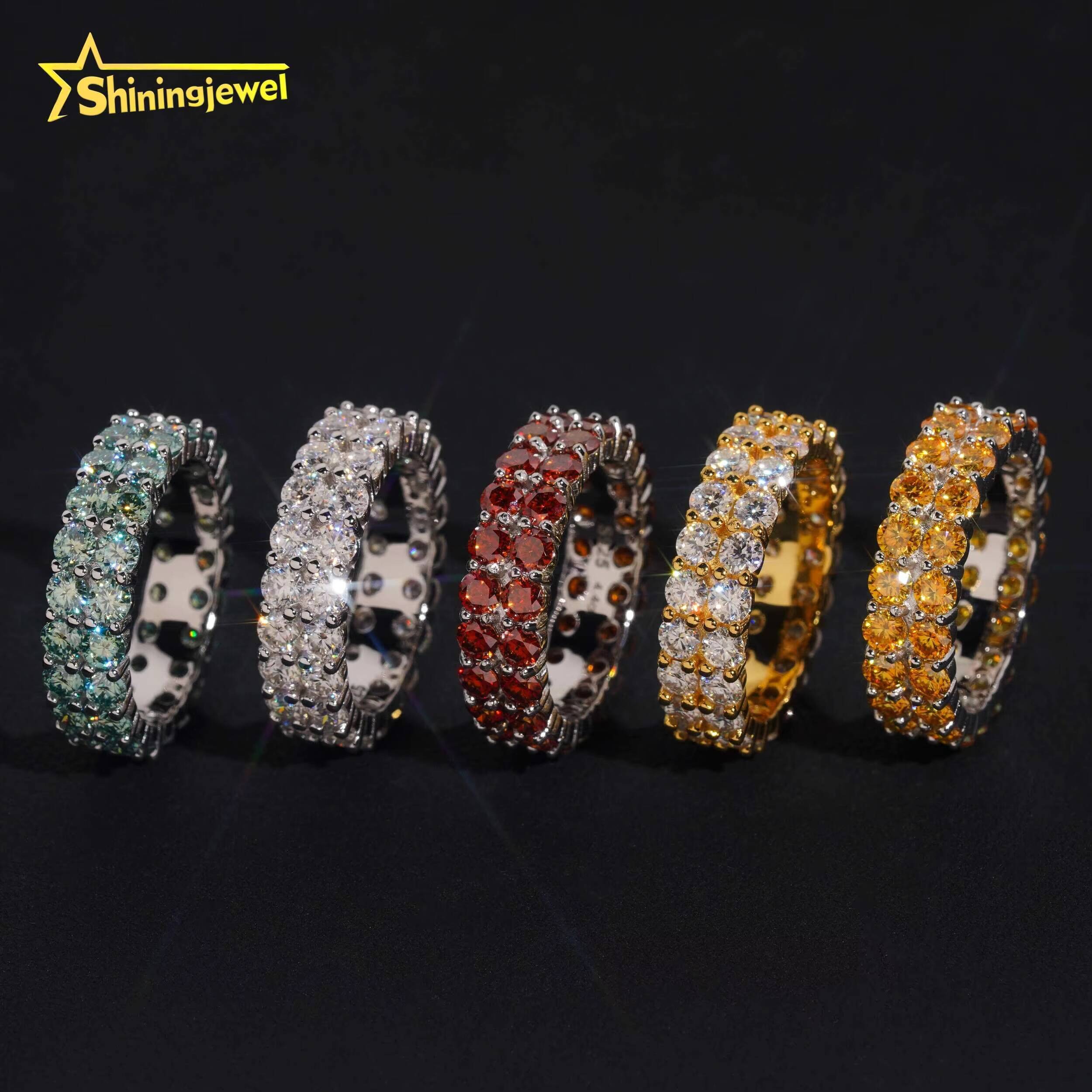 Luxury Jewelry Real Moissanite Diamond GRA Certificate Engagement Ring Women Men 2 Rows S925 Silver Tennis Moissanite Ring