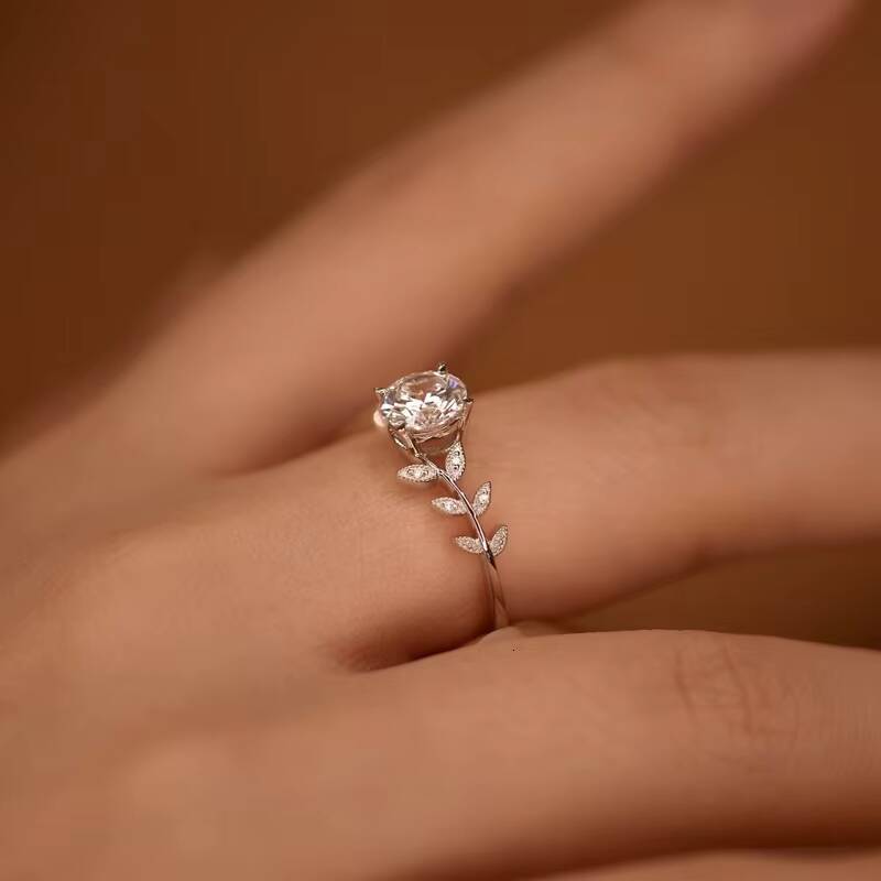 Fine Jewelry Rings GRA Diamond Moissanite Ring 925 Sterling Silver Laurel Twig Four Claw Rings for Women Fine Jewelry
