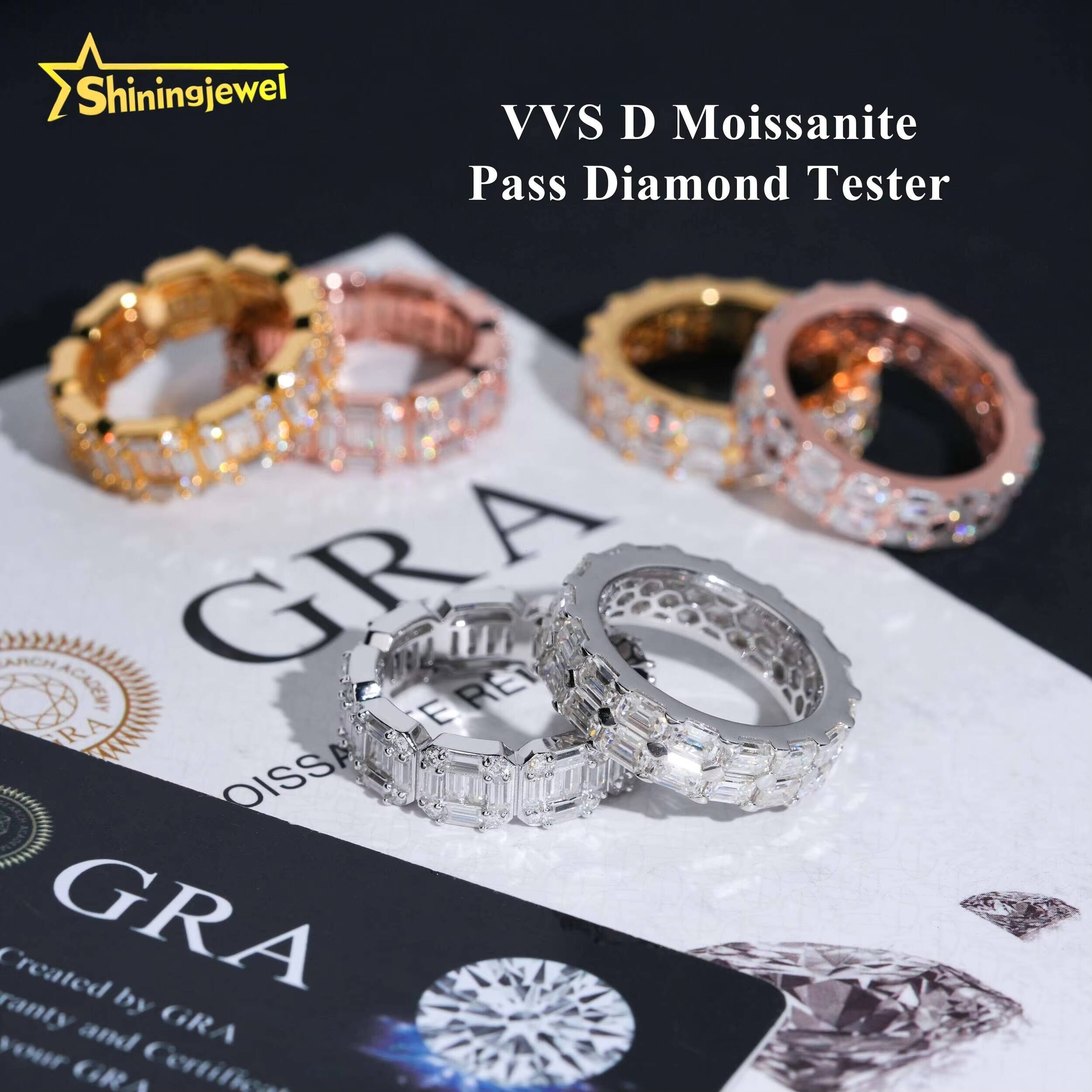 Bagette Cut Emerald Cut Infinity Ring Band Ring Real Gold Plated Ring Moissanite 925 Unisex Hip Hop Fine Jewelry