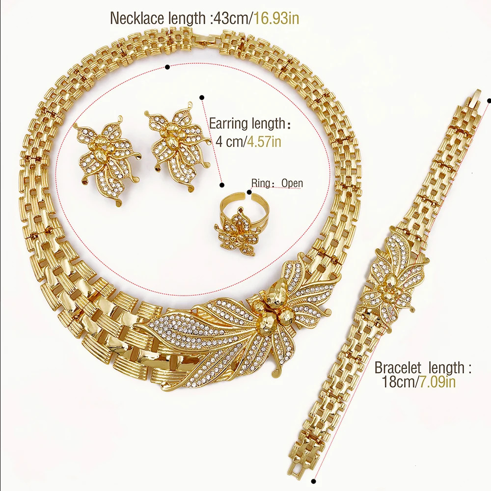 YTJX Wedding Jewelry Set Africal Big Flower Choker Necklace Fine Zircon Bracelet Piercing Earring Ring 18K Gold Plated Jewellery 251016