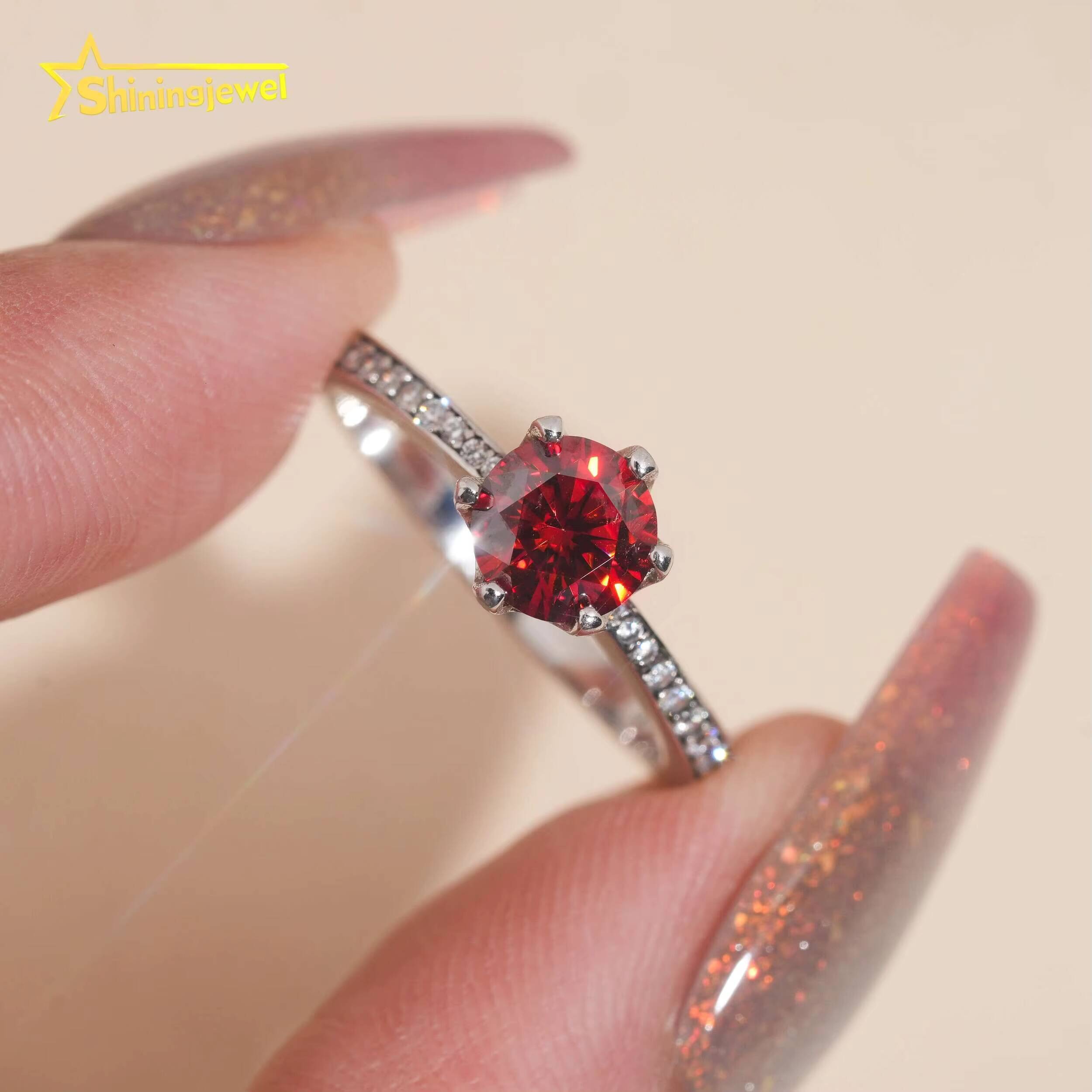 Pass Diamond Tester Wedding Ring Iced Out Hip Hop Jewelry Red Diamond VVS Moissanite 925 Silver Engagement Ring for Women