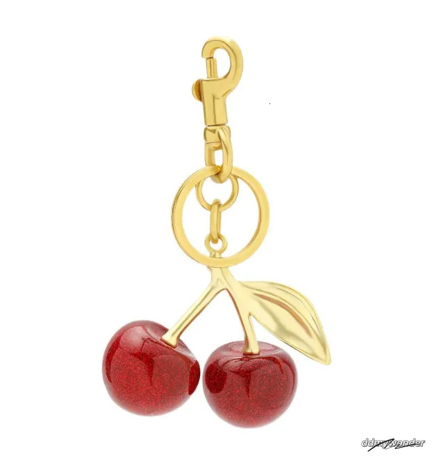 Elegant Cherry Keychain Charm - Shiny Resin And Metal Bag Accessory For Women's Purse Or Handbag Ddmywonder