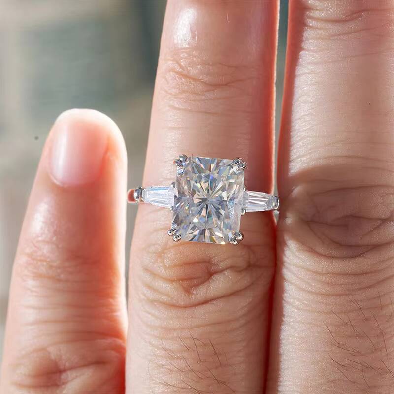 Emerald Cut Moissanite Ring S925 Sterling Silver 18K White Gold Plated Engagement Wedding Jewelry for Women