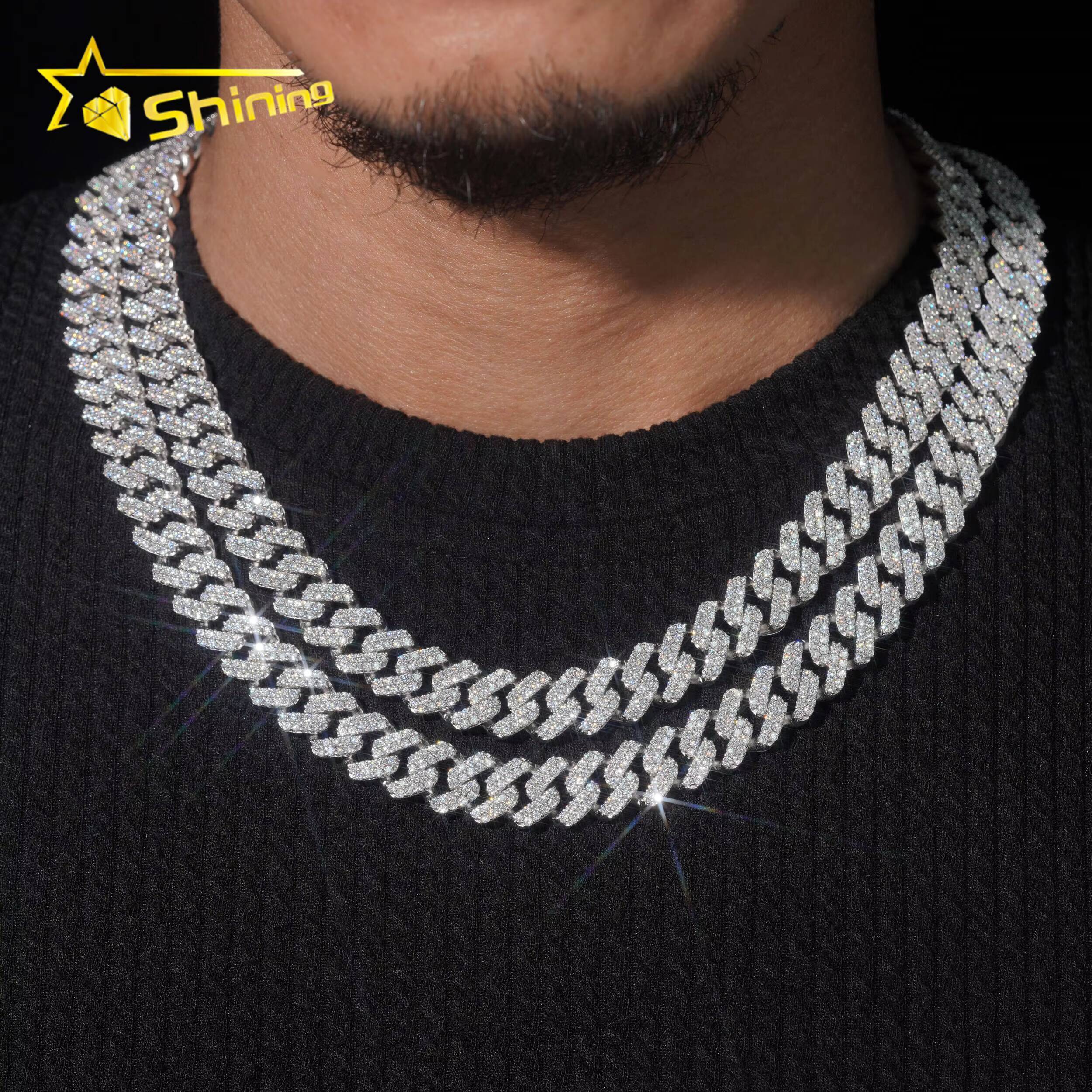 Fast Shipping Necklace 1213mm VVS Iced Out Moissanite Pass Diamond Test 925 Silver Gold Hip Hop Cuban Link Chain Fine Jewelry