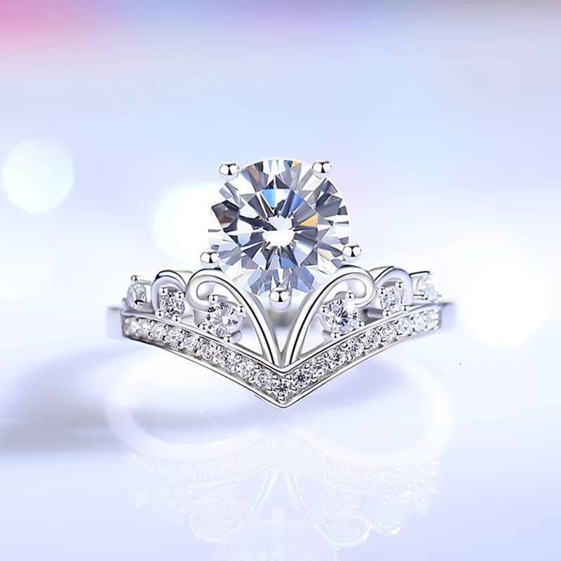 Gorgeous Mosanite Jewelry Women Wedding Ring Floral Crown with Five Claws Diamond Ring for Women Jewellery