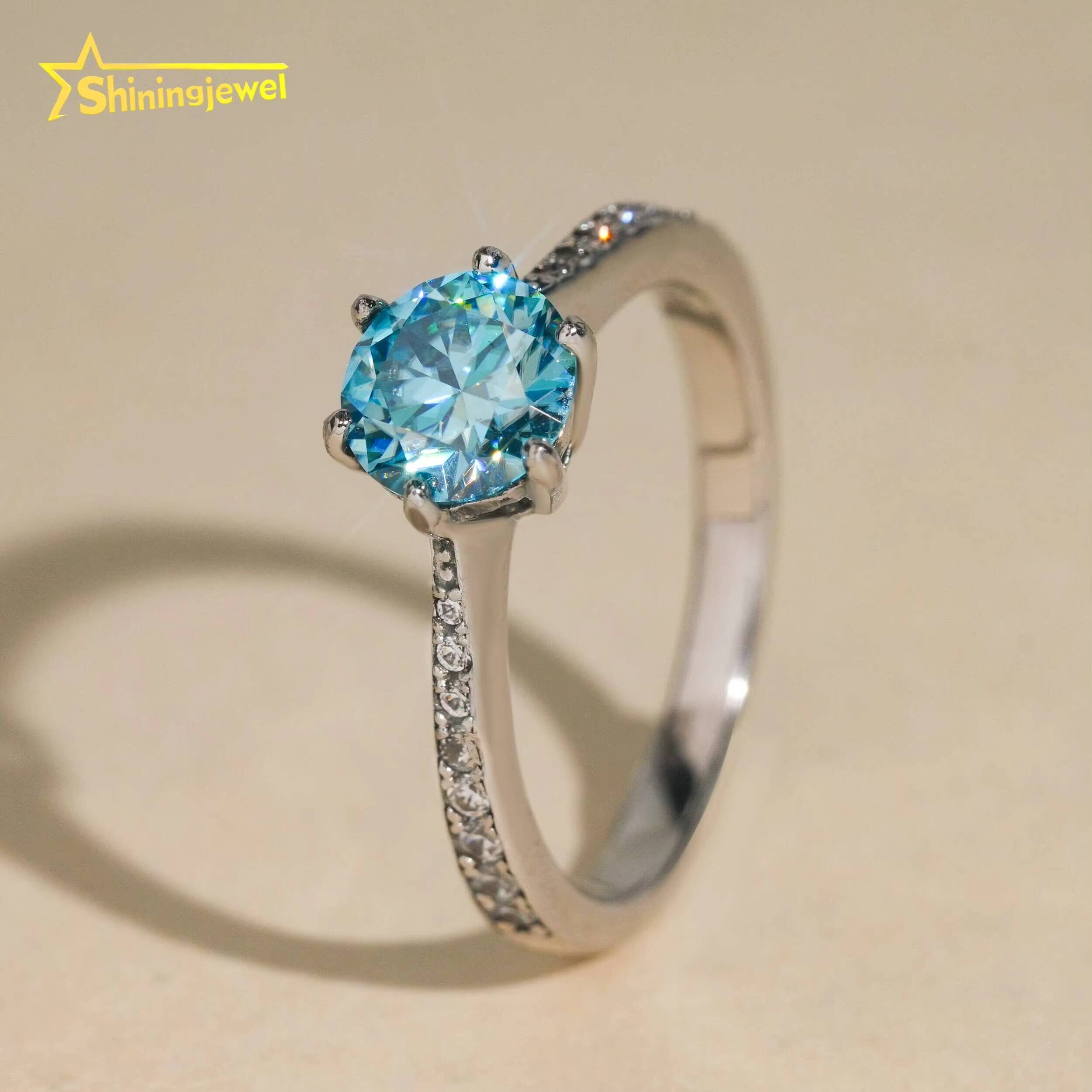 Wholesale Price VVS Moissanite Engagement Ring for Women Hip Hop Jewelry Blue Diamond 925 Silver Iced Out Diamond Wedding Ring