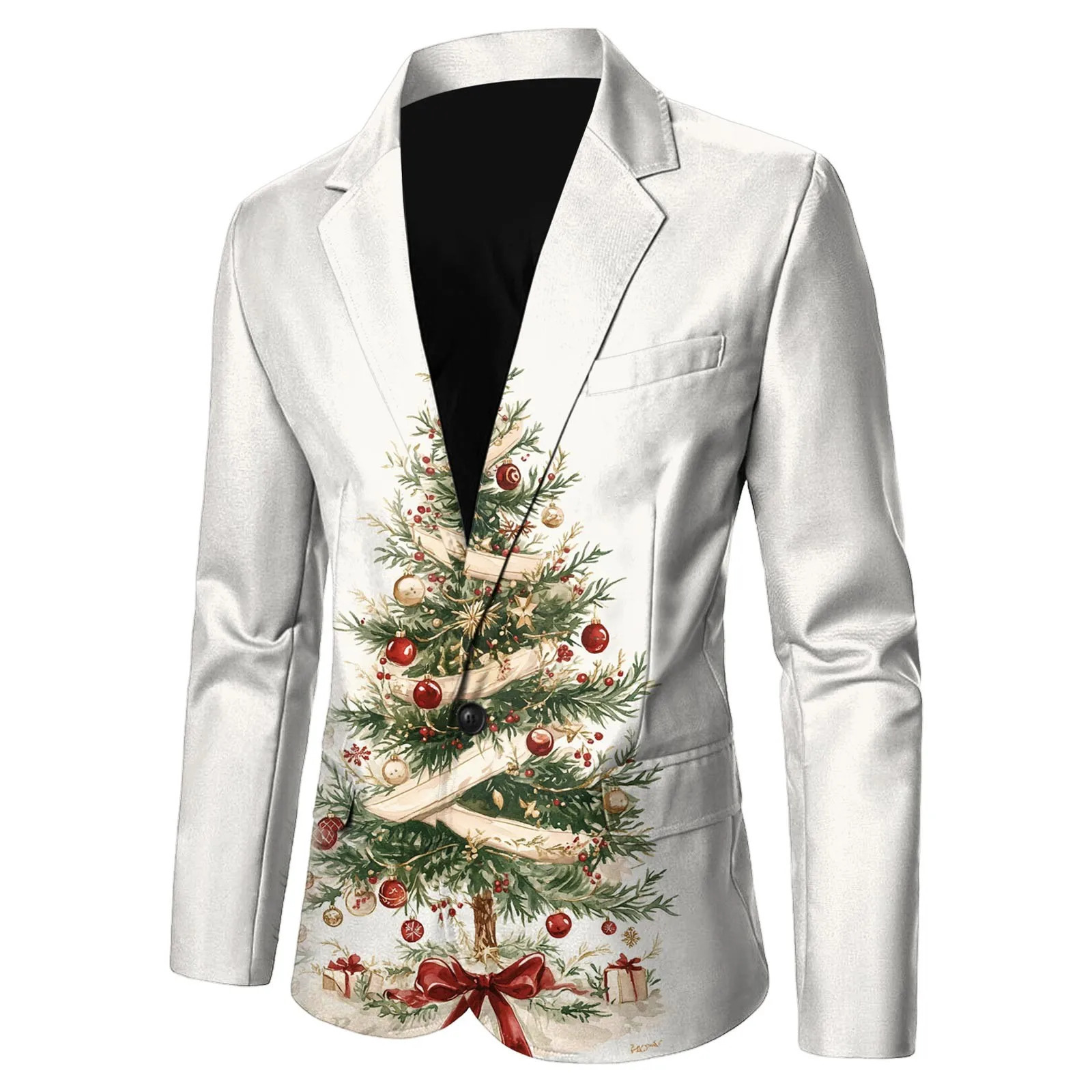 Christmas Snowflake Santa Claus Printed Blazer Men Lapel Single Button Down Suit Shiny Casual Jacket Festival Stage Party Coat 251016
