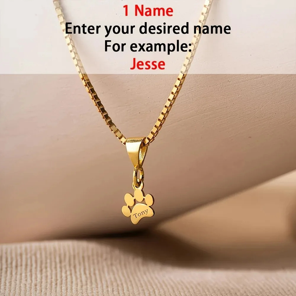 Custom Name Necklace Personalized Paw Box Chain Stainless Steel Lovely Cat Dog Pet Jewelry Gifts for Women 251008