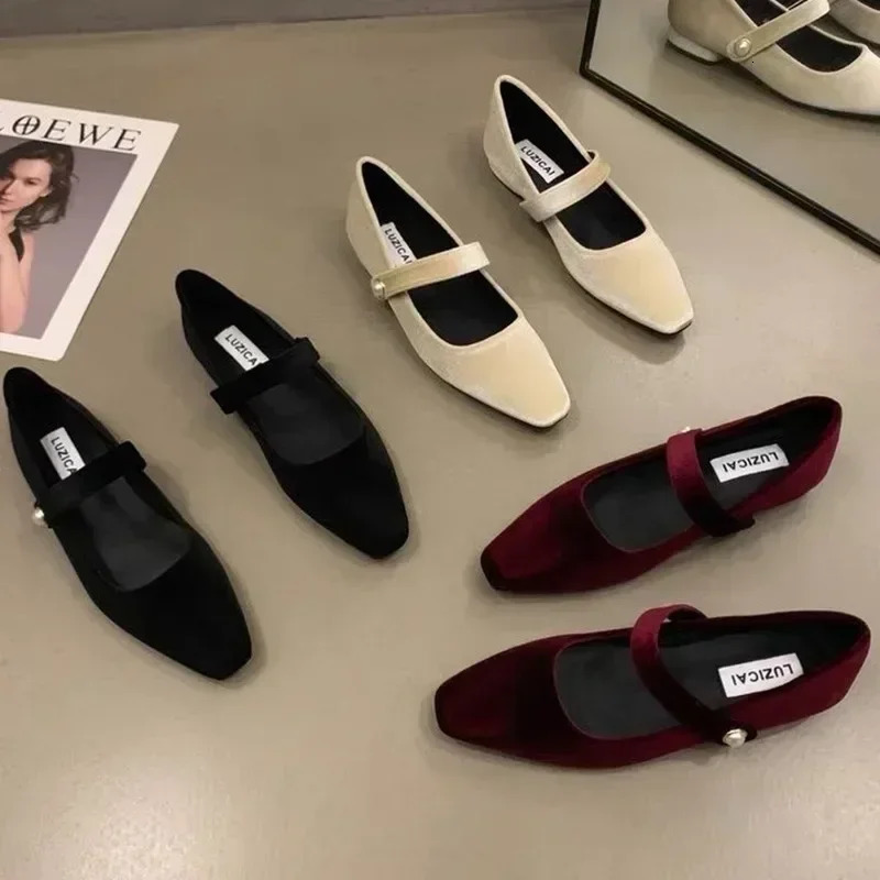 Suede Flats Loafers Women Marie Janes Spring Shoes Square Toe Ballet Dance Shoes Fashion Dress Zapatillas De Mujer 251017