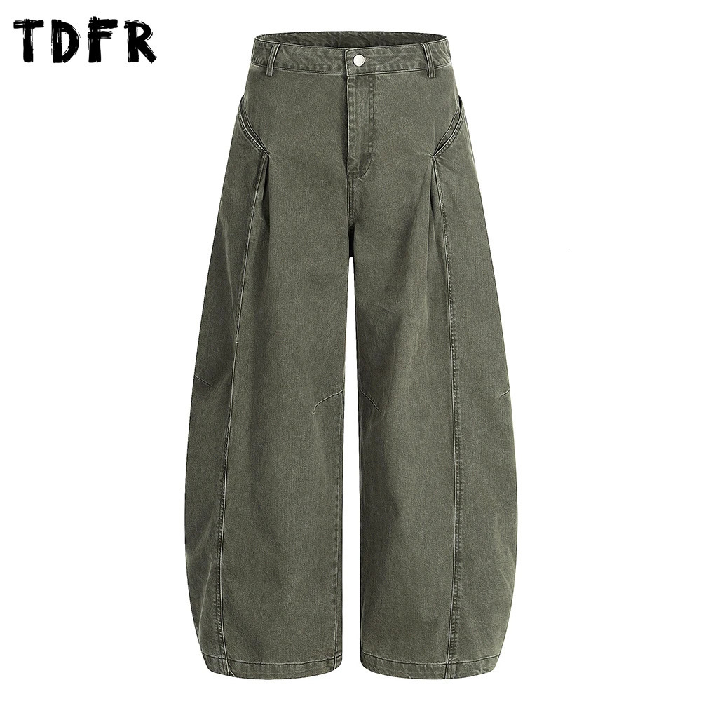 Spliced Faded Jeans Mens Retro Casual Washed Distressed Baggy Wide Leg BananaDenim Pants Man 251014