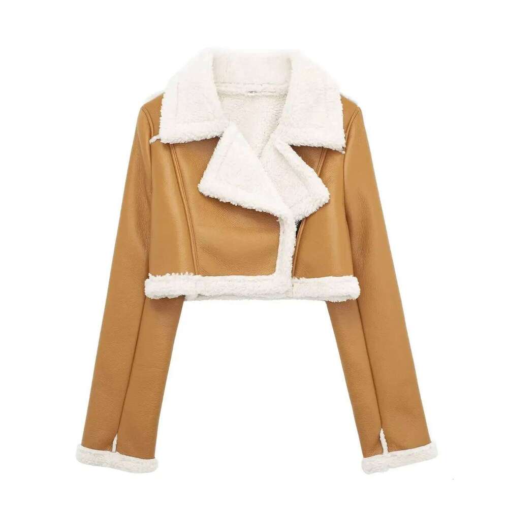 hoodie Double-Sided Women's Short Leather Fur Jacket Coat Integrated Design Full Sleeve Flip Collar Style from Mainland China jacket