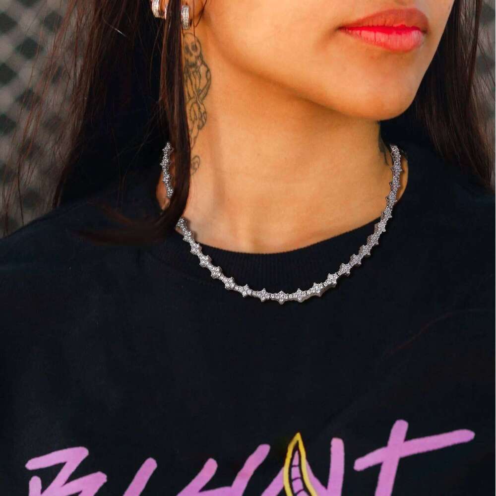 Iced Out 5A Cubic Zirconia Classic Tennis Choker Chain 6.5mm Honeycomb Hip Hop Sier Gold Plated Necklace for Men Women Gift