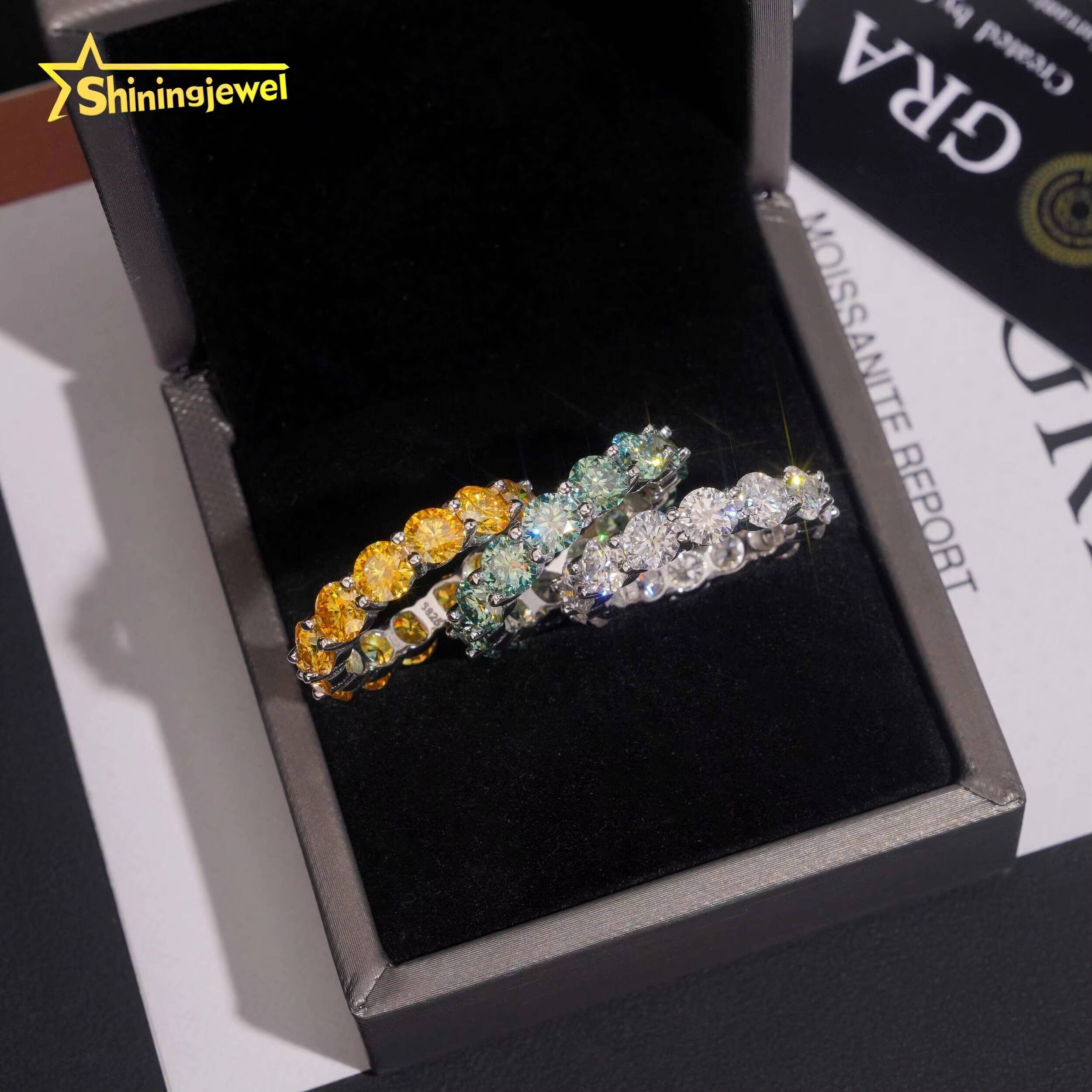 New Stock 925 Silver 5mm Color Moissanite Eternity Ring Men Women Hip Hop Jewelry Custom Moissanite Engagement Ring Bands