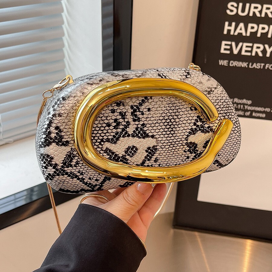 Luxury Brand Designer Bag Hot Selling Metal Chain Letter Box Bag 2025 New Crossbody Shoulder Women's Bag Fashion Leopard Print Evening Bag