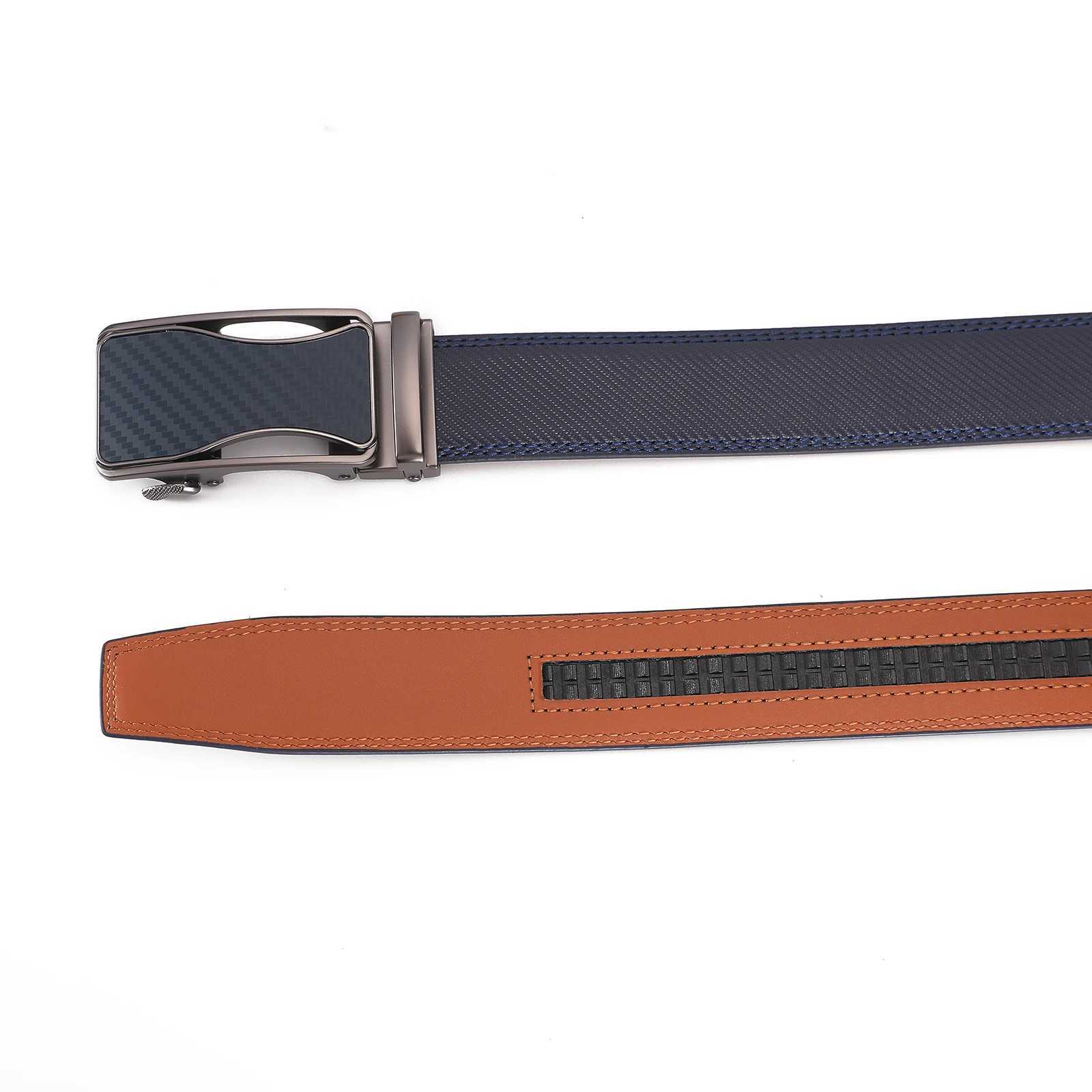 Automatic Buckle Ratchet Belt for Men BlackBlue Carbon Fiber Pattern Belts Male Leather Mens Waist Strap Formal Luxury Brands W251018