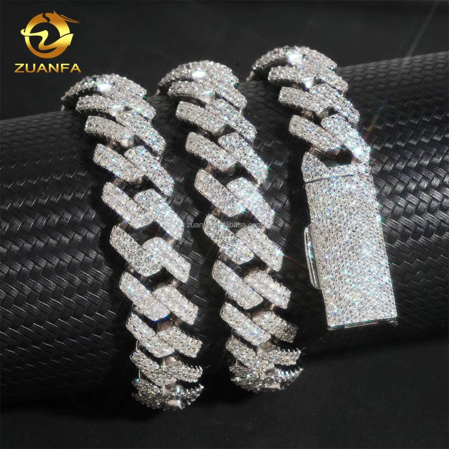Bulk Stock Drop Shipping High End 925 Solid Silver 14mm Big Guy 2Rows Iced Out Hip Hop VVS1 Moissanite Diamond Miami Cuban Link