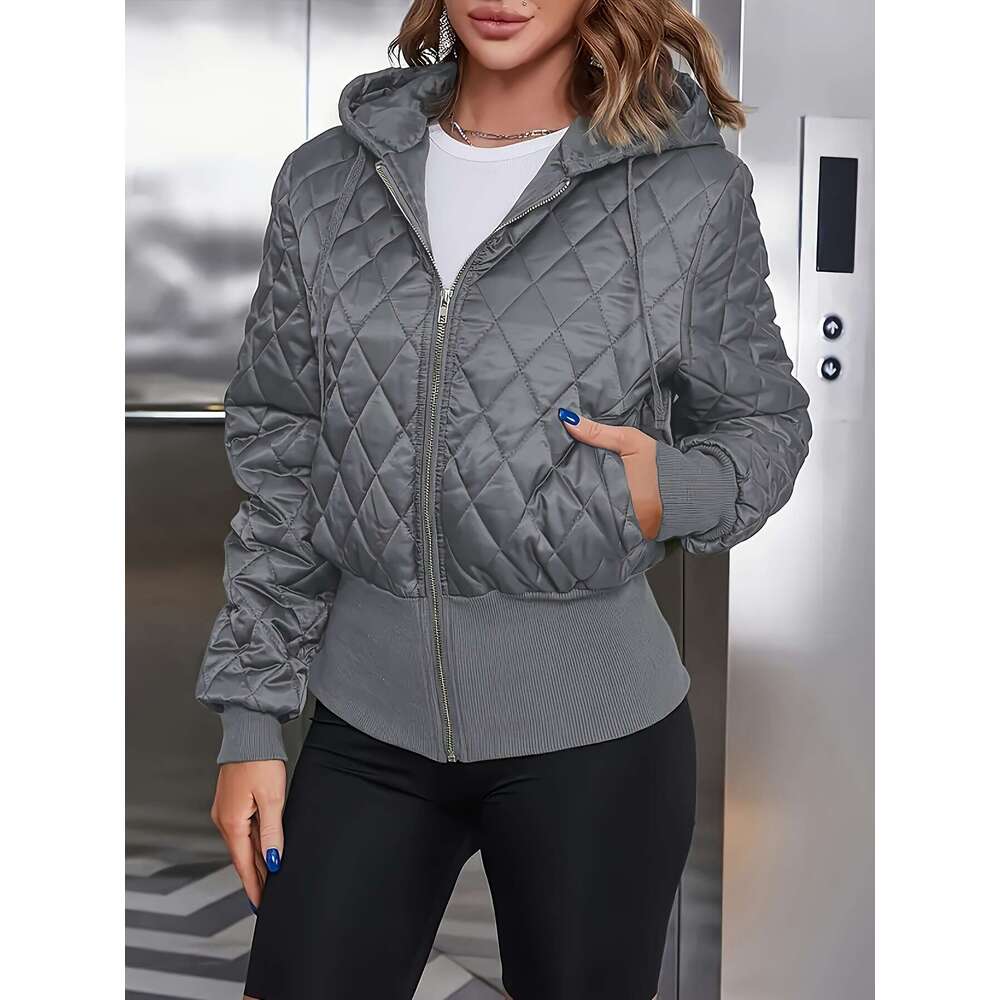 Women's Thick Zip-Up Hooded Jacket Olive Green Full-Zip Front Closure, Non-Stretchy Structured Fit Coat For Casual, Formal, - Hine Washable Outer