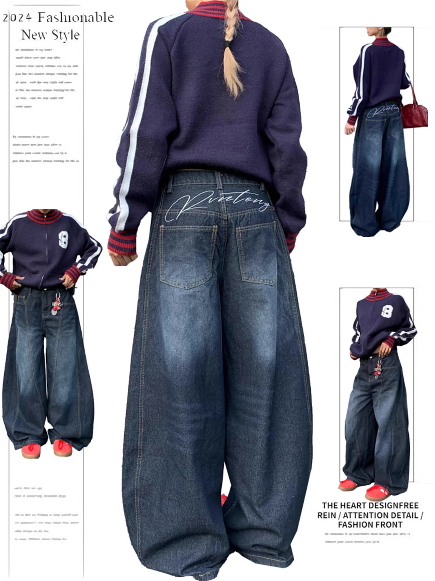 Y2K Womens Vintage Baggy Wide Leg Jeans High Waist Loose Denim Pants With Back Letter Embroidery Streetwear Trousers 251014