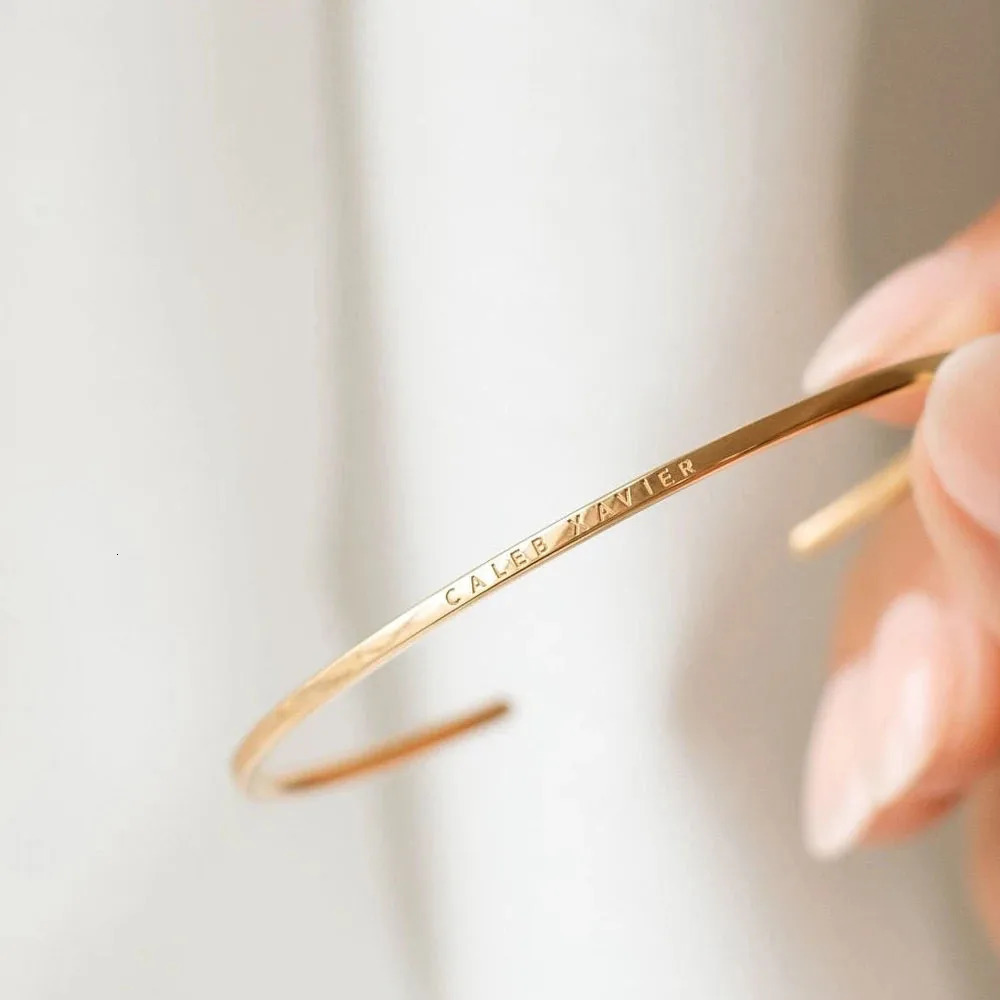 COOLTIME Personalized Custom Engraved Cuff Bracelet Stainless Steel Open Name Women Men Gift for Her 251008