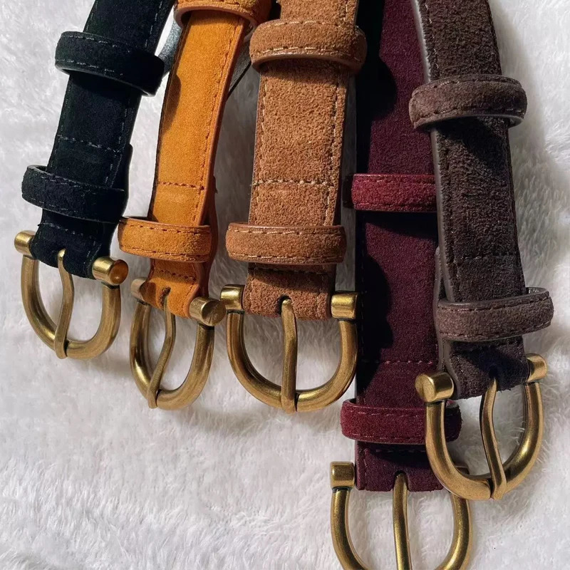 Women suede leather belts with retro brass buckle classic casual dress belt for jeans pants dresses wardrobe accessory 251016