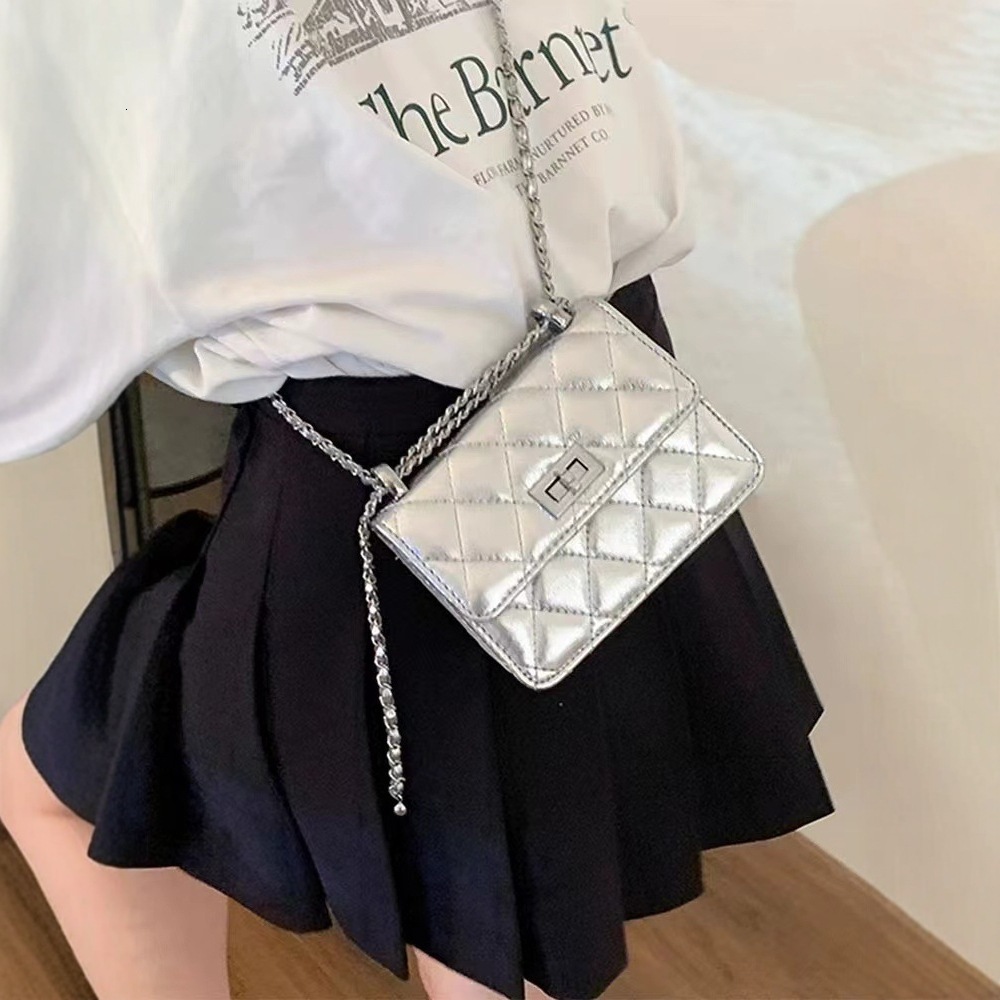 Luxury Brand Designer Bag Mini Silver Bag Women's 2025 New Trendy Fashion High-End Quilted Chain Bag Single Shoulder Crossbody Small Square Bag