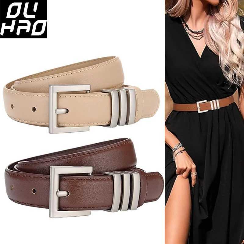 Genuine Leather Women Casual Leather Belt for Jean Pants adjust Silver Matte Buckle Fashion Black Western Belts for Women W251018