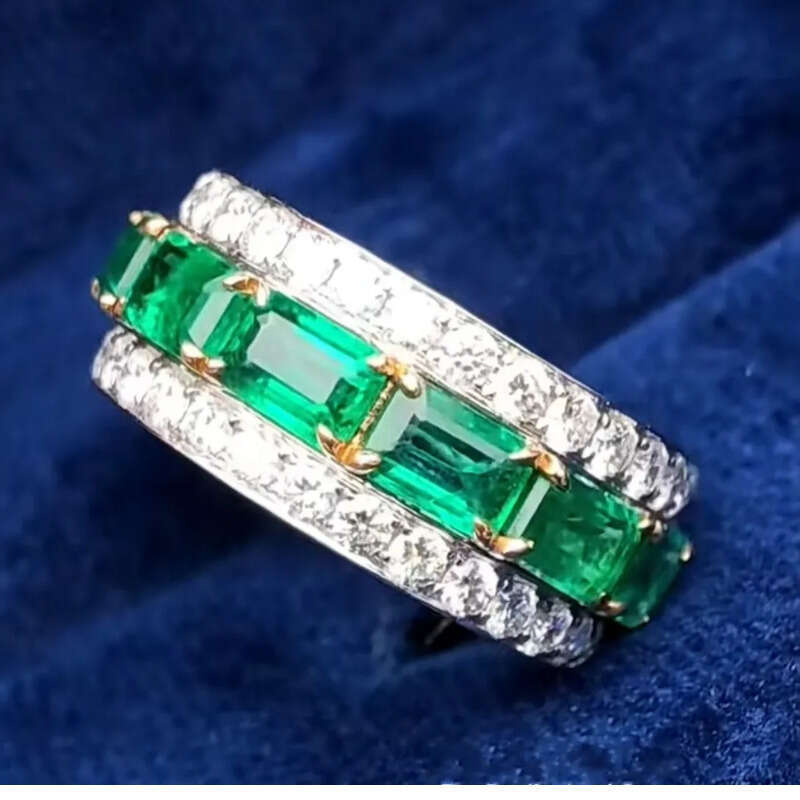 Rulalei Valuable Lovers Lab Emerald Dia Ring Sterling Sier Party Wedding Band Rings for Women Men Engagement Jewelry Gift
