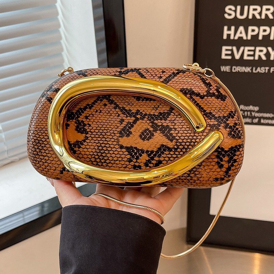 Luxury Brand Designer Bag Hot Selling Metal Chain Letter Box Bag 2025 New Crossbody Shoulder Women's Bag Fashion Leopard Print Evening Bag