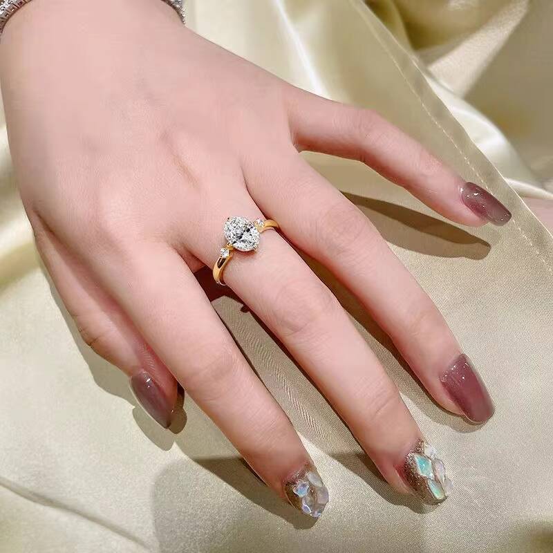 Wholesale GRA VVS 2ct Moissanite Engagement Diamond Oval Water Drop Ring 925 Sterling Silver 18k Gold Women Wedding Jewelry