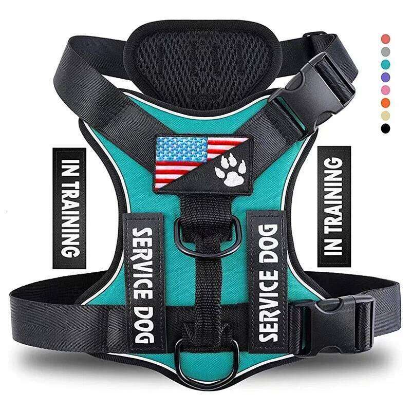 Reflective Vest Service Dog Harness with 5 PCS Patches, Adjustable Soft Oxford Pet Harness, Inner Layer Mesh, Easy
