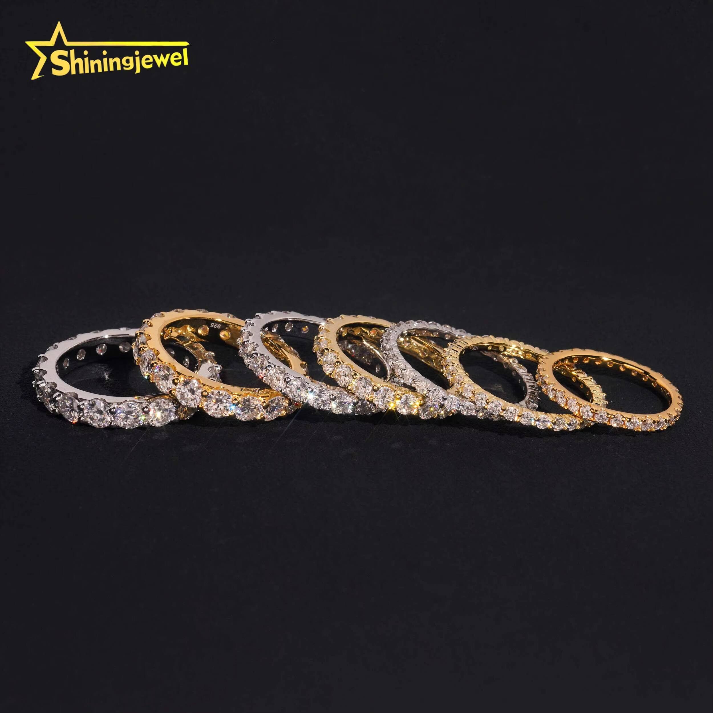 Fine Jewelry 925 Silver Gold Plated Moissanite Eternity Ring Custom Men Women Ring Missanite Iced Out Engagement Ring Bands