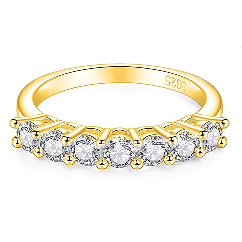 925 Sterling Silver 18k Gold Colorful 7 Stone Diamond Moissanite Eternity Engagement Ring Seven Princess Women Fine Jewelry