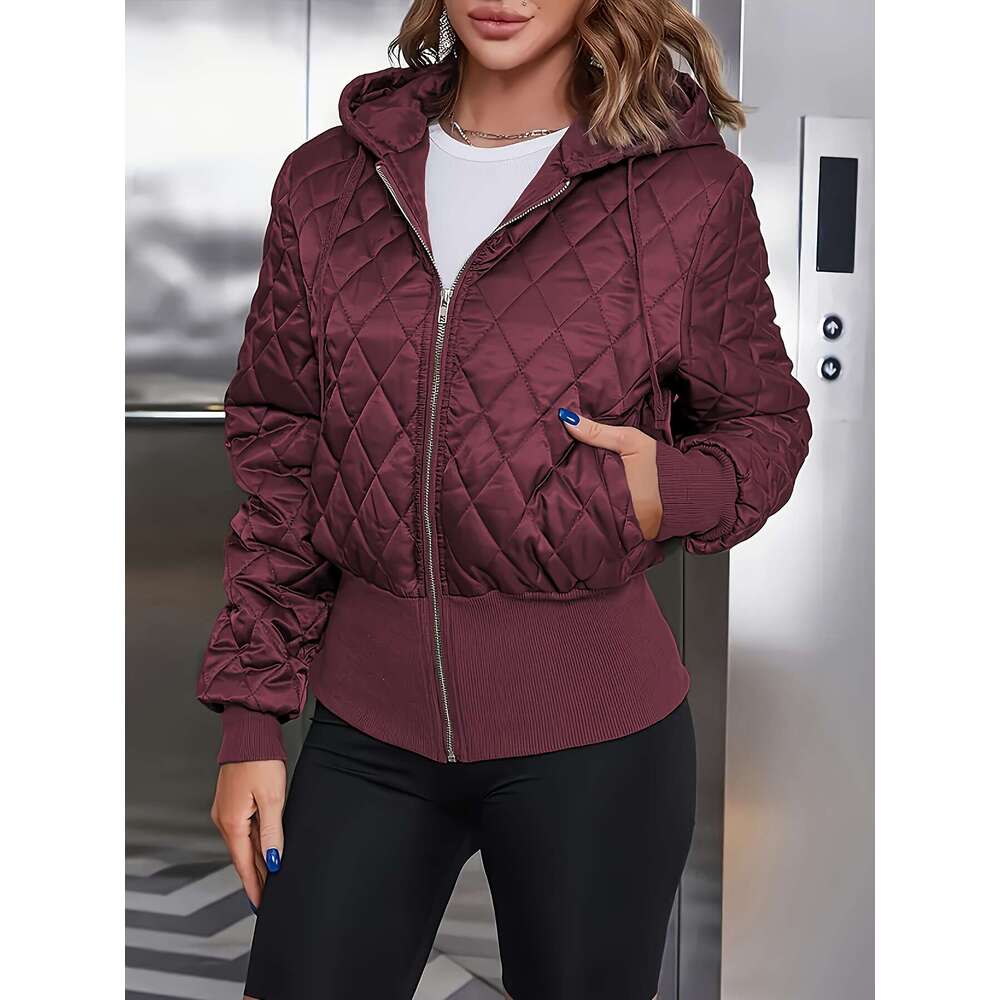 Women's Thick Zip-Up Hooded Jacket Olive Green Full-Zip Front Closure, Non-Stretchy Structured Fit Coat For Casual, Formal, - Hine Washable Outer