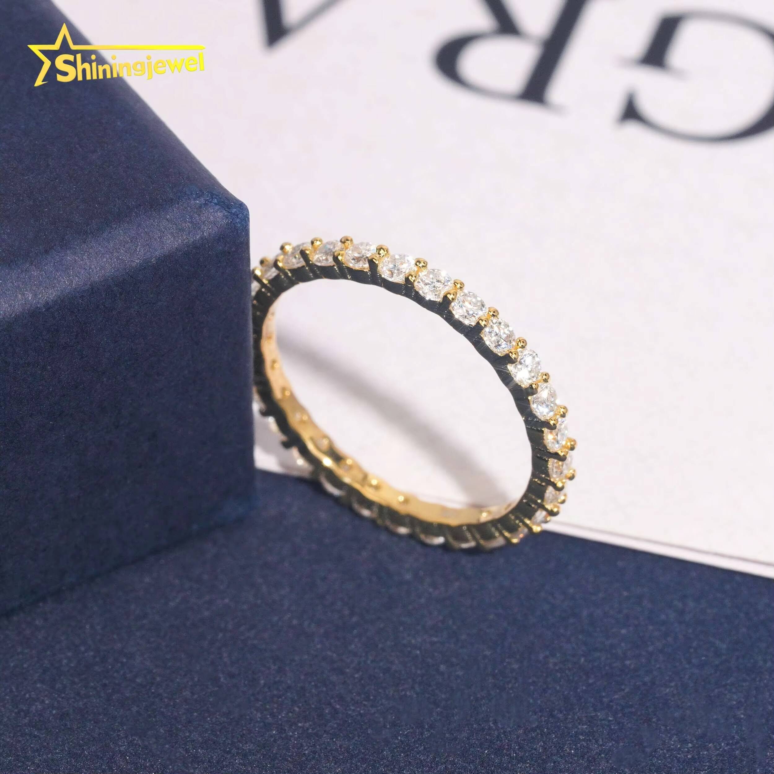 Hip Hop Jewelry 2mm Moissanite Diamond 925 Silver Eternity Ring Iced Out Rings Pass Diamond Tester Moissanite Ring Hip Hop