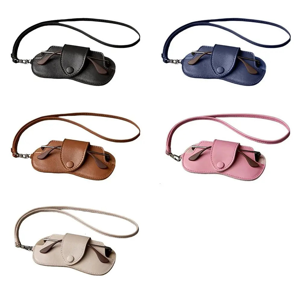 PU Leather Sunglasses Storage Bag Solid Color with Lanyard Hanging Sunglasses Porable Durable Sunglasses Pouch 251016